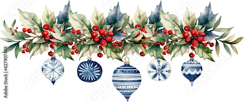 Canvas-taulu christmas wreath garland with balls decoration ornament vector illustration