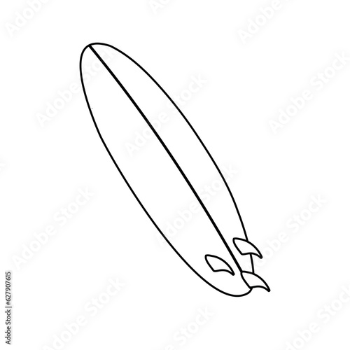 Vector hand drawn flat outline surfboard isolated on white background