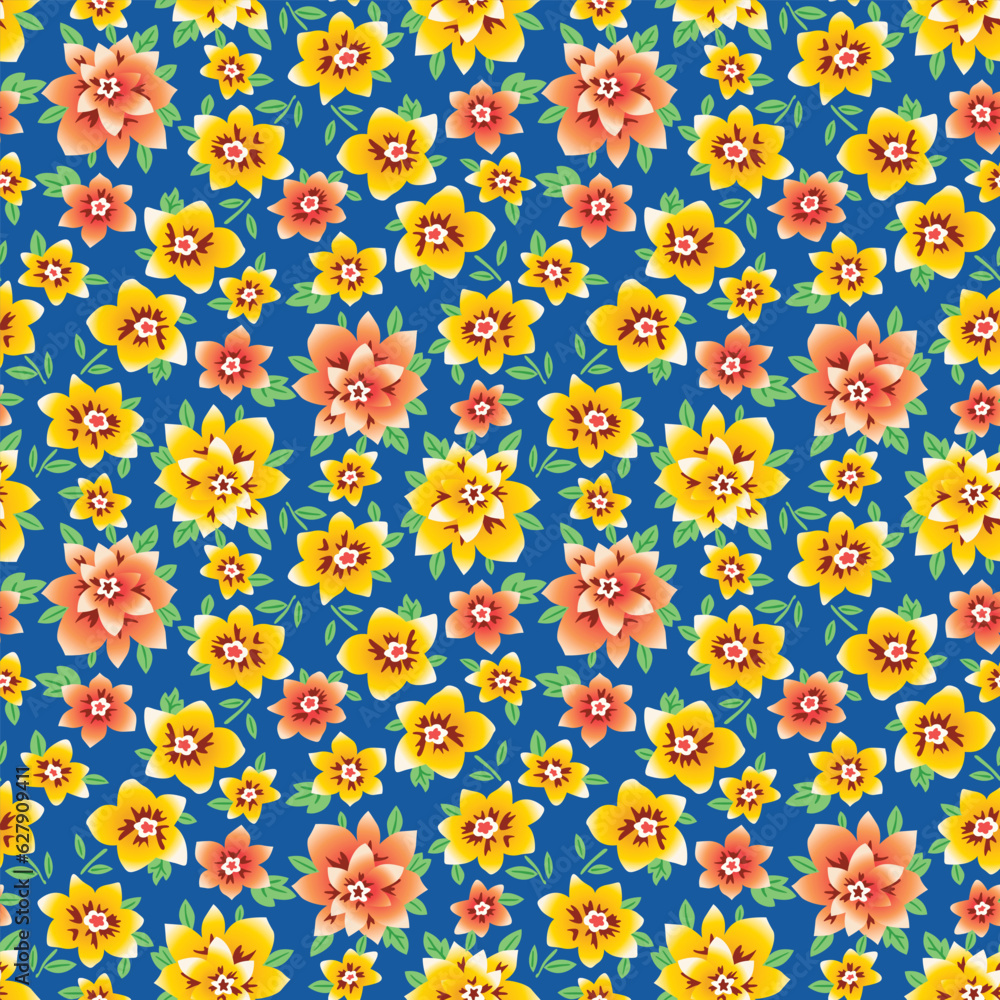  Japanese Wild Colorful Flower Vector Seamless Pattern