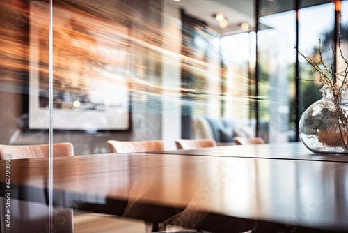 A modern and luxurious dining room interior design captured in a defocused and blurred photograph.