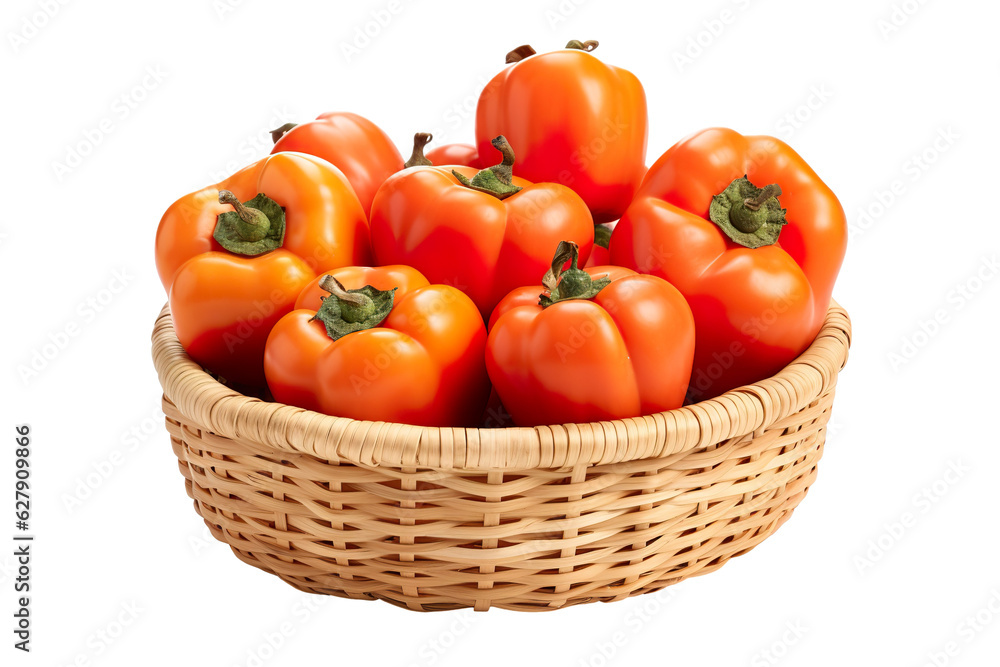 A realistic portrait of Persimmon in a basket isolated PNG A realistic portrait of Persimmon in a basket isolated PNG