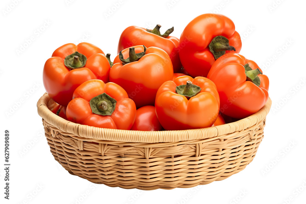 A realistic portrait of Persimmon in a basket isolated PNG A realistic portrait of Persimmon in a basket isolated PNG