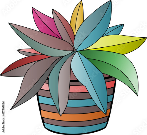 Cactus Growing in the Pot, Cactus in flat style on a white background. Home plants cactus in pots and with flowers. A decorative cactus with prickles and without.