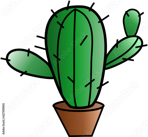 Cactus Growing in the Pot, Cactus in flat style on a white background. Home plants cactus in pots and with flowers. A decorative cactus with prickles and without.