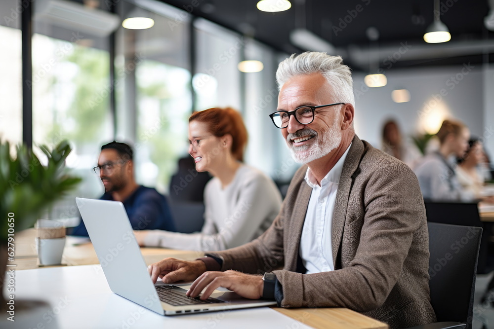 Fototapeta premium people ages 50+ coding in an office environment. Users are looking for them