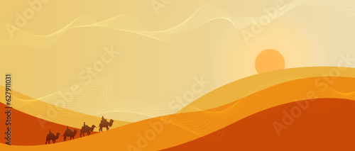 sunset and camel in the desert 