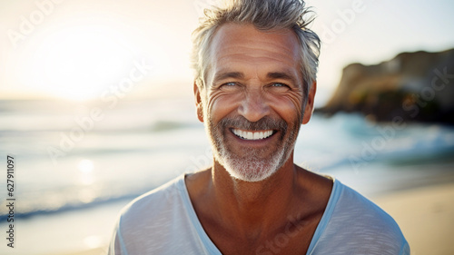 happy middle-aged man in beach © Ian