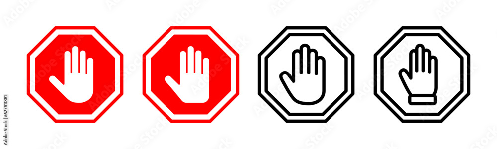 Stop icon set illustration. stop road sign. hand stop sign and symbol. Do not enter stop red sign with hand Stop icon set illustration. stop road sign. hand stop sign and symbol. Do not enter stop red sign with hand