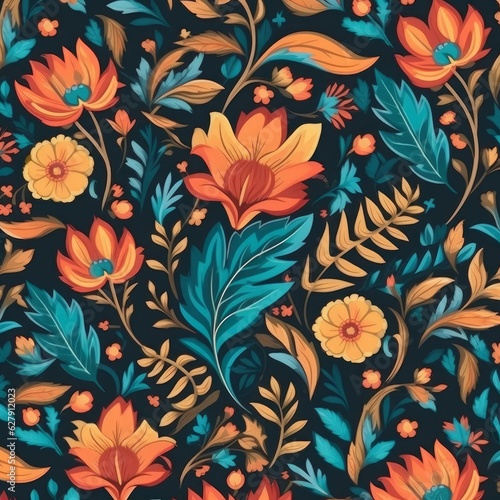 Boho Seamless flower Pattern Background, Generated by AI