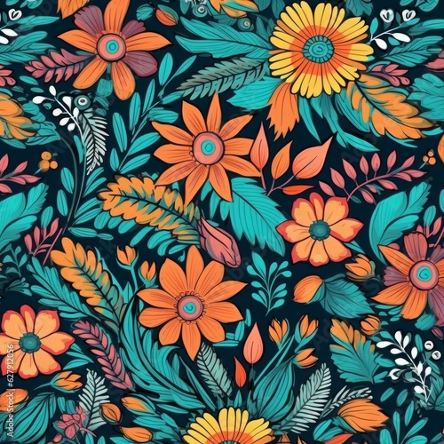 Boho Seamless flower Pattern Background, Generated by AI © Enamul