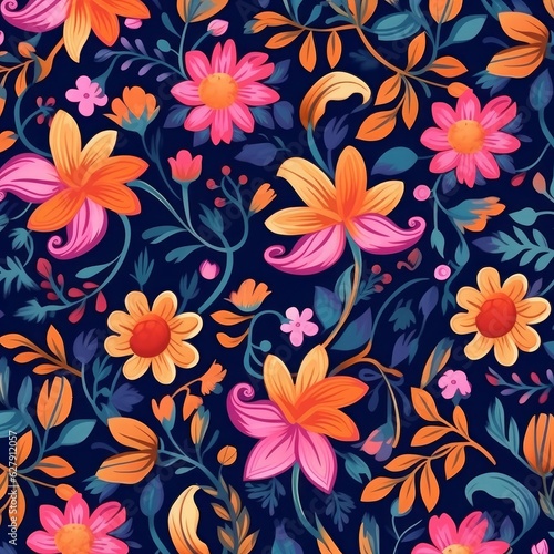 Boho Seamless flower Pattern Background  Generated by AI