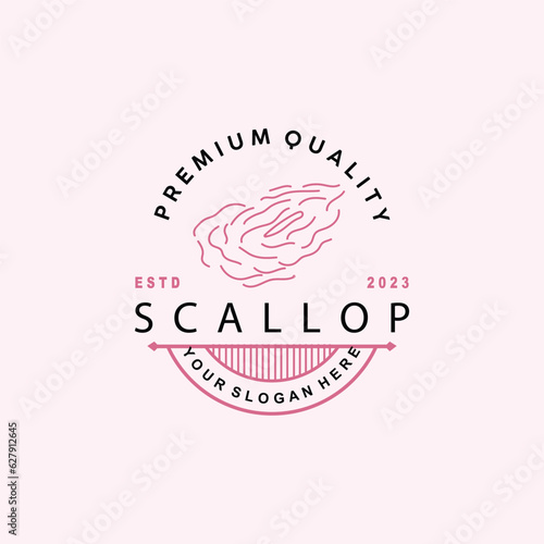 Seashell Logo, Inspirational Scallop Design With Pearl, Ocean Animals, Vector Jewelry Luxury Shell Beauty And Cosmetic