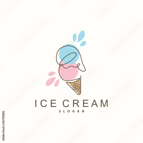 Ice Cream Logo, Vector Fresh Sweet Soft Cold Food, Simple Minimalist Inspiration Design