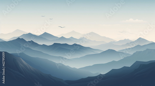 Blue landscape background. Mountains. Generative AI © Odin