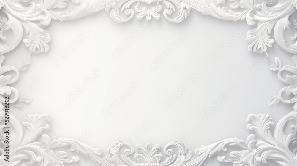 Empty classic white border frame. Retro vintage style. Old background with ornament. Copy space. Generative AI