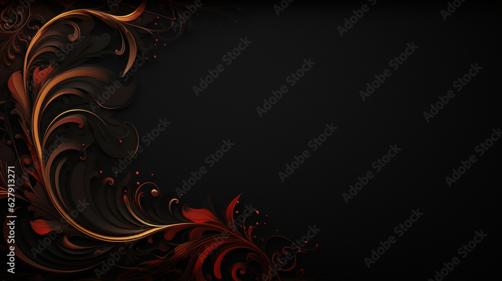 Dark gothic postcard, banner, card. Black background with ornate border. Copy space. Generative AI Dark gothic postcard, banner, card. Black background with ornate border. Copy space. Generative AI