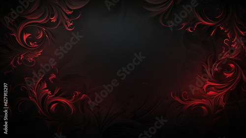 Dark gothic postcard, banner, card. Black background with ornate border. Copy space. Generative AI