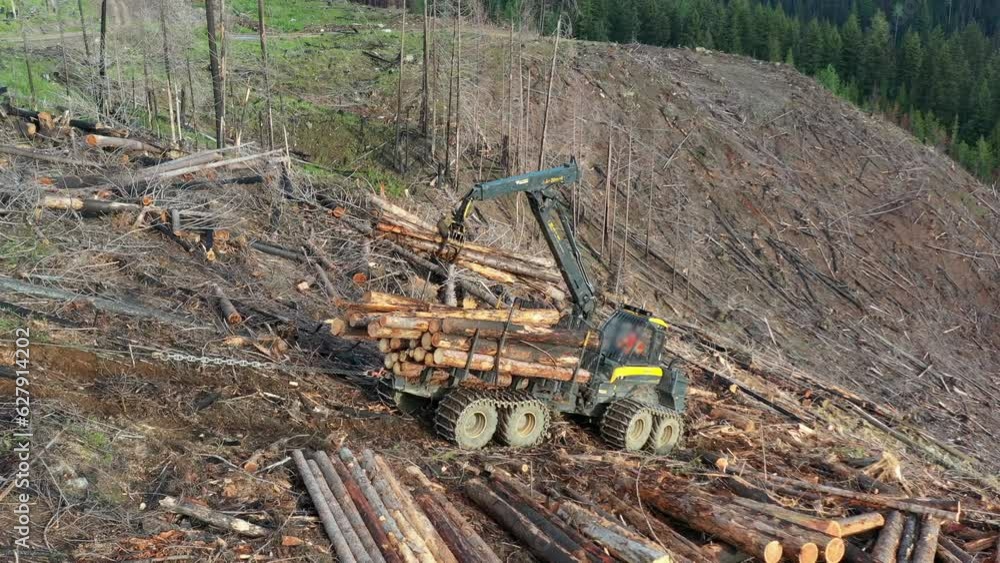 Heavy Machinery: Overhead Shot of Forwarder on Mountain Trail Heavy Machinery: Overhead Shot of Forwarder on Mountain Trail