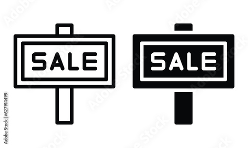 For sale signboard icon with outline and glyph style.