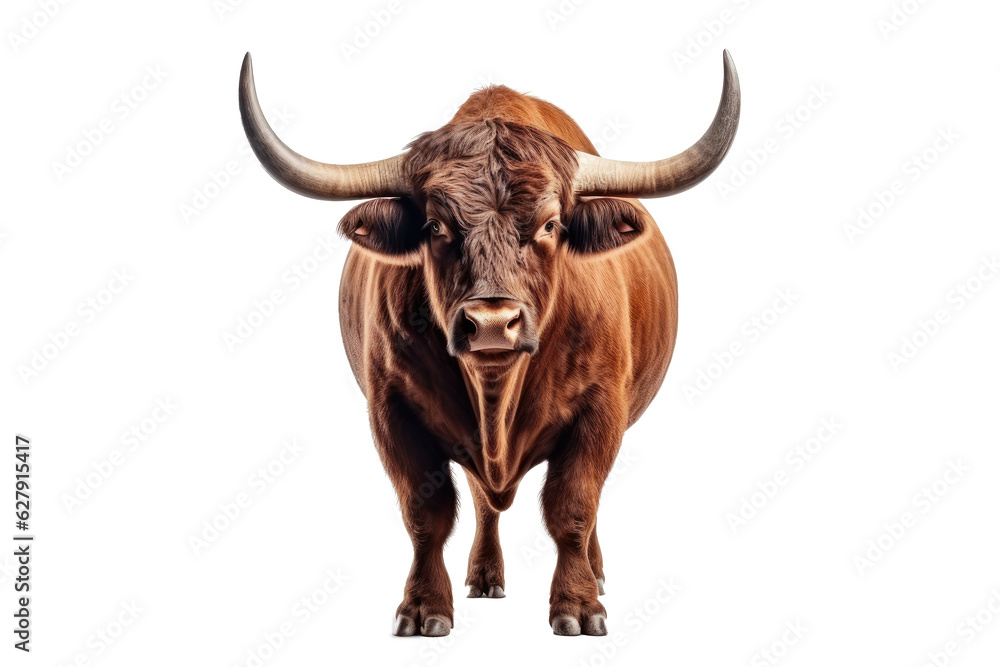 Strongest dark brown bull with muscles and long horns portrait looking at camera isolated on clear png background, Animals Fighter concept, with Generative Ai. Strongest dark brown bull with muscles and long horns portrait looking at camera isolated on clear png background, Animals Fighter concept, with Generative Ai.