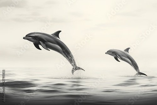  The playful dolphins leaping gracefully out of the sparkling turquoise waters.