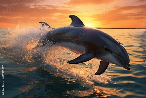  The playful dolphins leaping gracefully out of the sparkling turquoise waters.