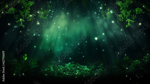 Banner with green nature background and bokeh light. Copy space. Generative AI