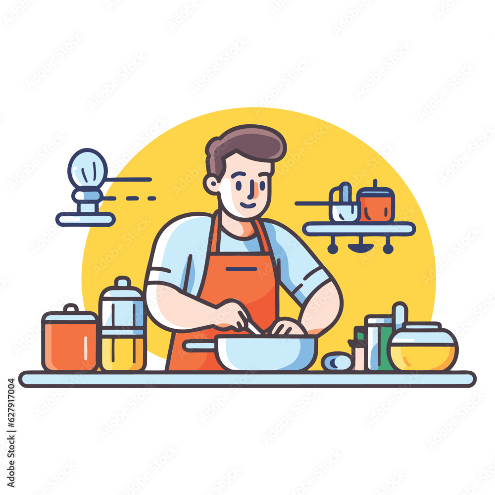 chef cooking in the kitchen, flat art design vector chef cooking in the kitchen, flat art design vector