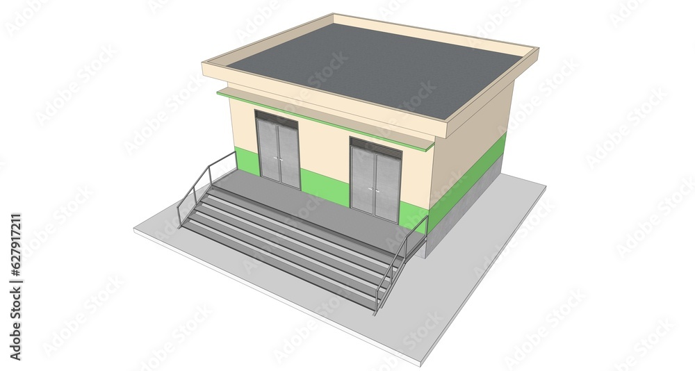 3D Illustration of Squared Building-Building Exterior 3D Illustration of Squared Building-Building Exterior
