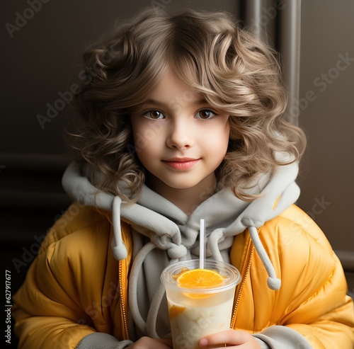 Happy young girl drinking j...