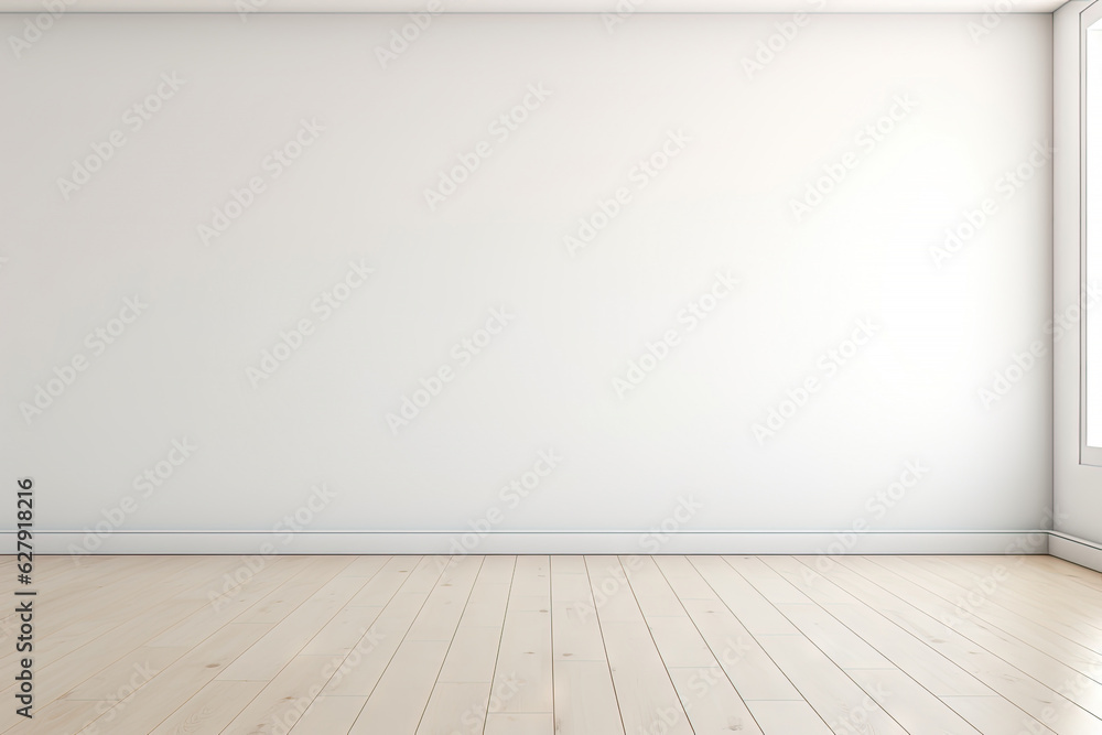 Minimal interior empty room with blank wall and floor with natural sun light cast shadow of window, cozy tone style background, copy space for mock-up, with Generative Ai. Minimal interior empty room with blank wall and floor with natural sun light cast shadow of window, cozy tone style background, copy space for mock-up, with Generative Ai.