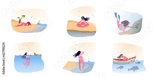 a set of drawings about the life of a young pregnant woman
