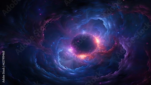 A dazzling interplanetary image of a galaxy, dominated by shades of purple. Generative AI