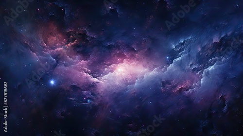 A dazzling interplanetary image of a galaxy  dominated by shades of purple. Generative AI