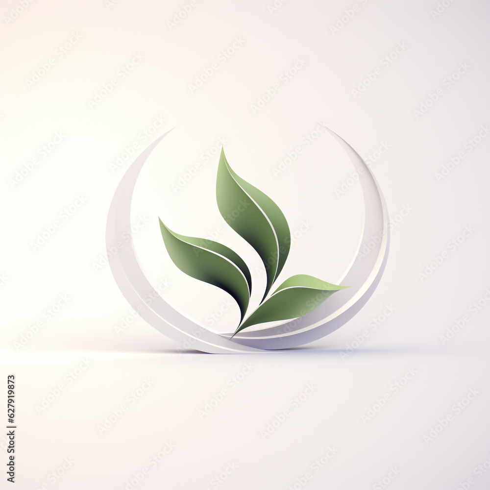 Green leaves 3d logo on white background Green leaves 3d logo on white background