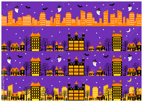 紫色のハロウィン街素材集