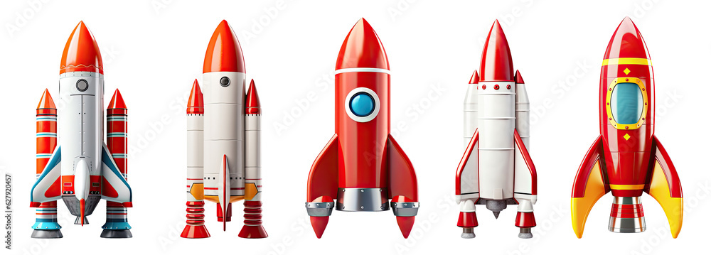 Set of space rockets isolated on white background Set of space rockets isolated on white background
