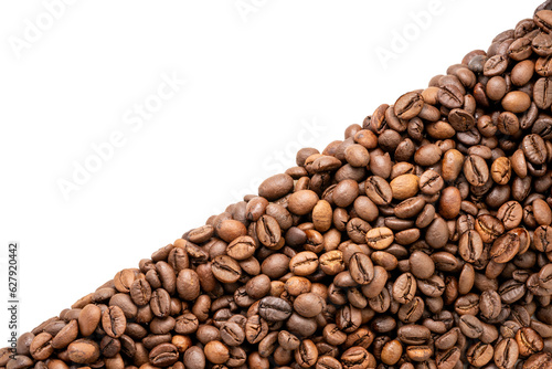 Roasted coffee beans isolated on white background, Roasted coffee beans on white png file.