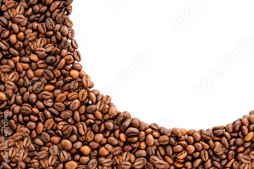 Roasted coffee beans isolated on white background  Roasted coffee beans on white png file.