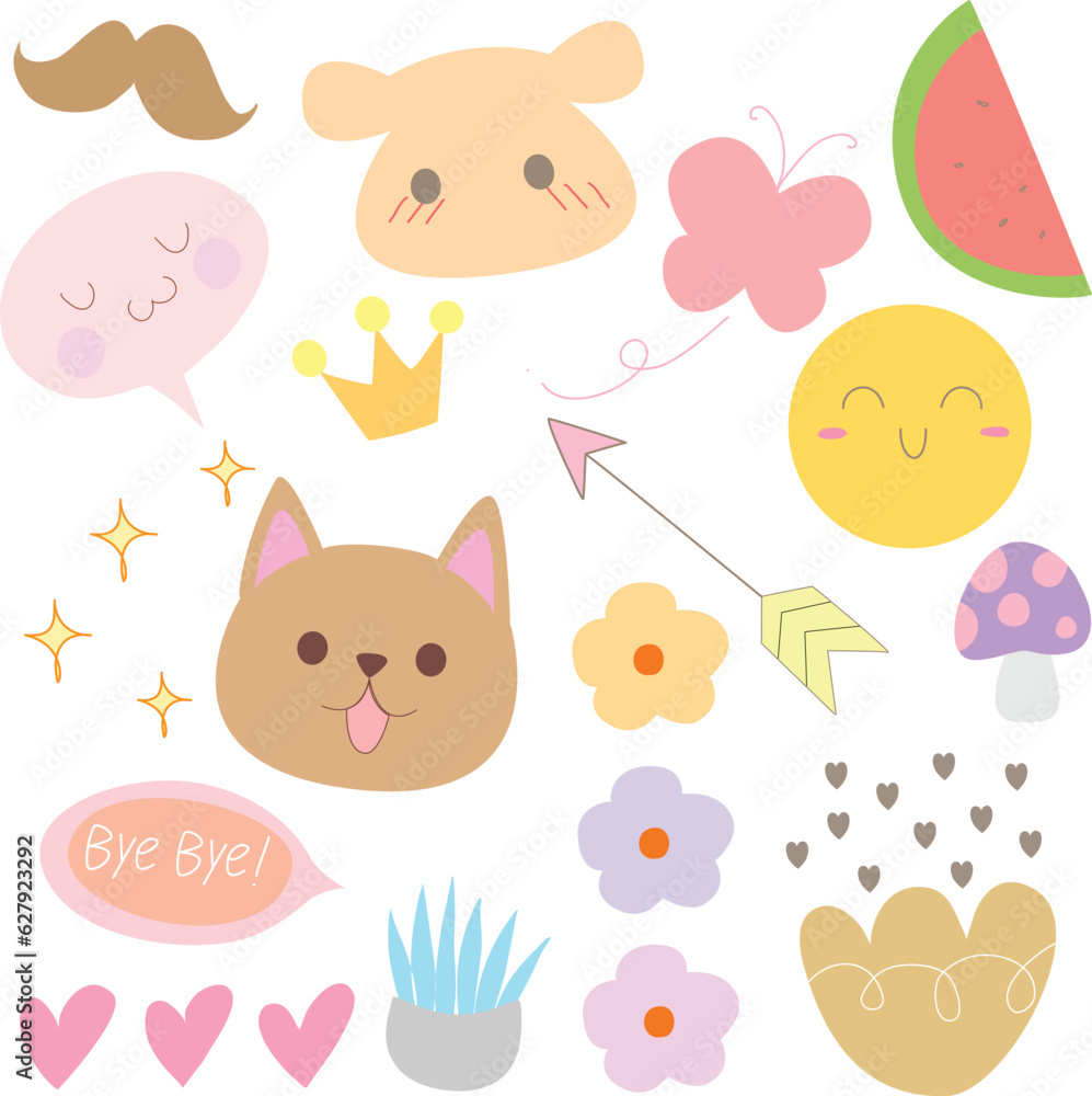 Fototapeta premium Hand draw doodle set fashion patch badges for sticker , postcard , invitation . vector illustration for kids