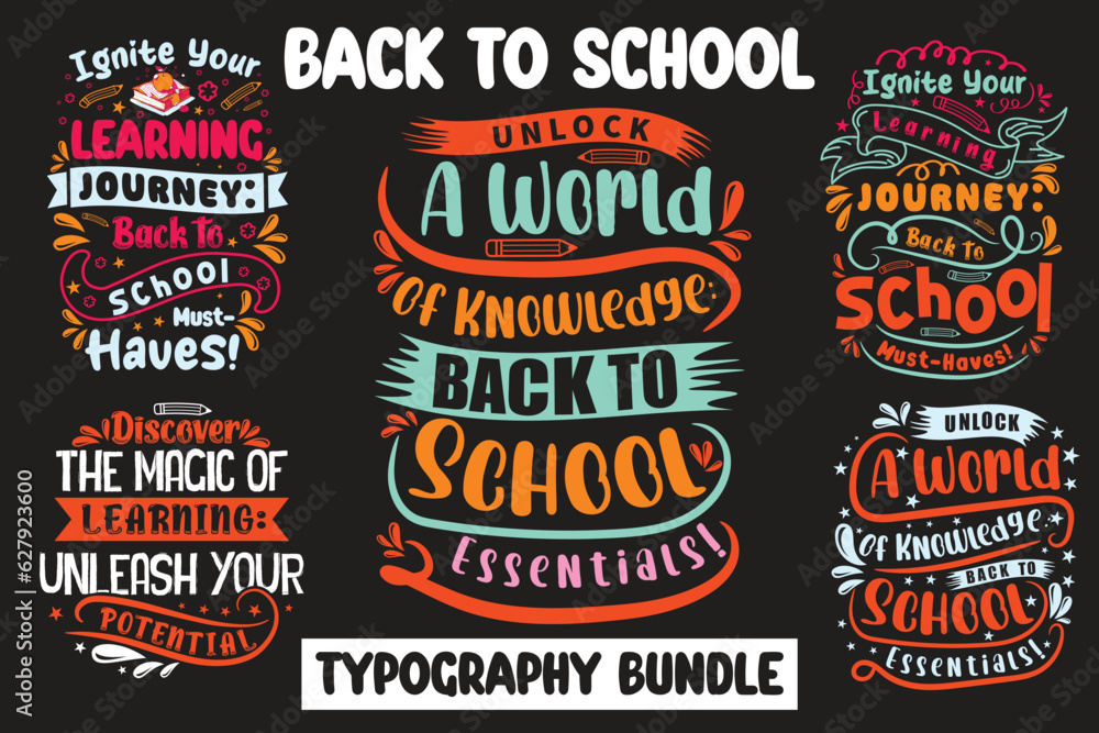 Colorful typography back to school t shirt design bundle