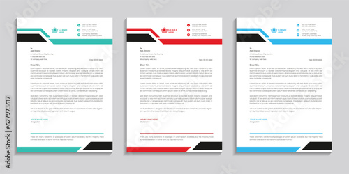 Clean abstract and professional business letterhead template design with color variation. 