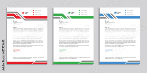 Corporate minimal clean abstract and professional business letterhead template design bundle with color variation