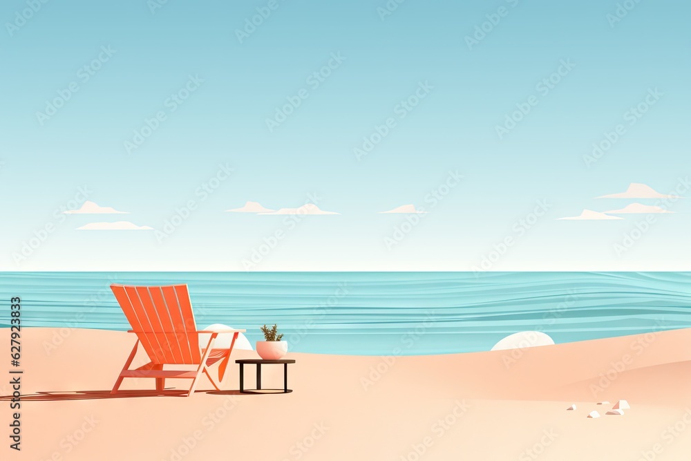 orange beach chair and blue sky on a tropical beach.
