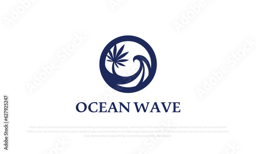 logo pictogram style combination sea wave and coconut tree in circle shape