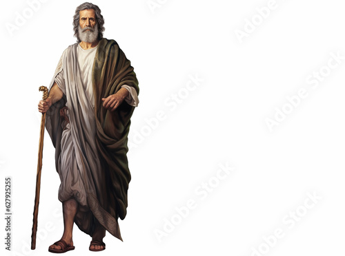 Canvas Print Prophet isolated on white background, holding staff. Copy space.