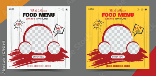 best food menu social media Post template yellow and white color