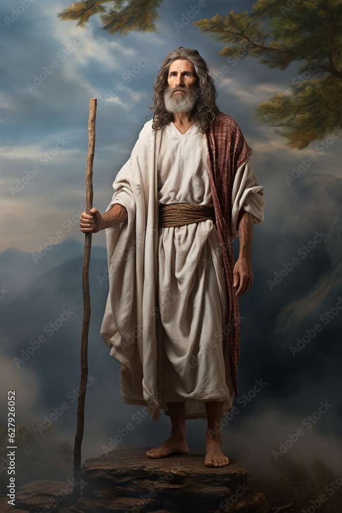 Fototapeta premium Prophet standing in wilderness holding staff