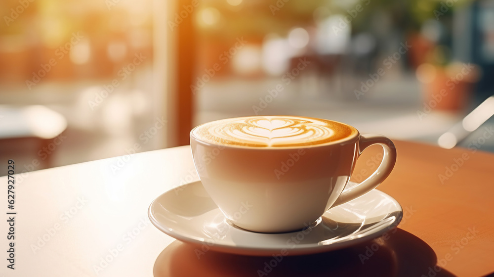 A cup of coffee latte with beautiful latte art is placed on a wooden table. A cup of coffee latte with beautiful latte art is placed on a wooden table.
