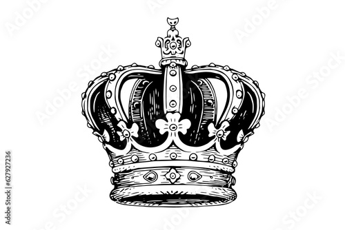 Hand drawn crown ink sketch. Engraving style vector illustration.